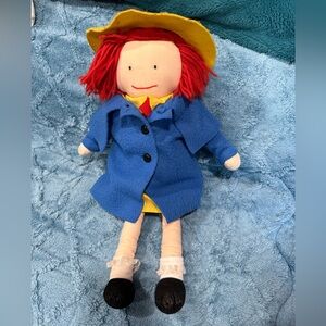 Vintage Eden 1990 Madeline Plush Doll with Blue Coat and Red Yarn Hair